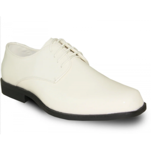 VANGELO Men Dress Shoe TUX-1 Oxford Formal Tuxedo for Prom & Wedding Ivory Patent - Wide Width Available